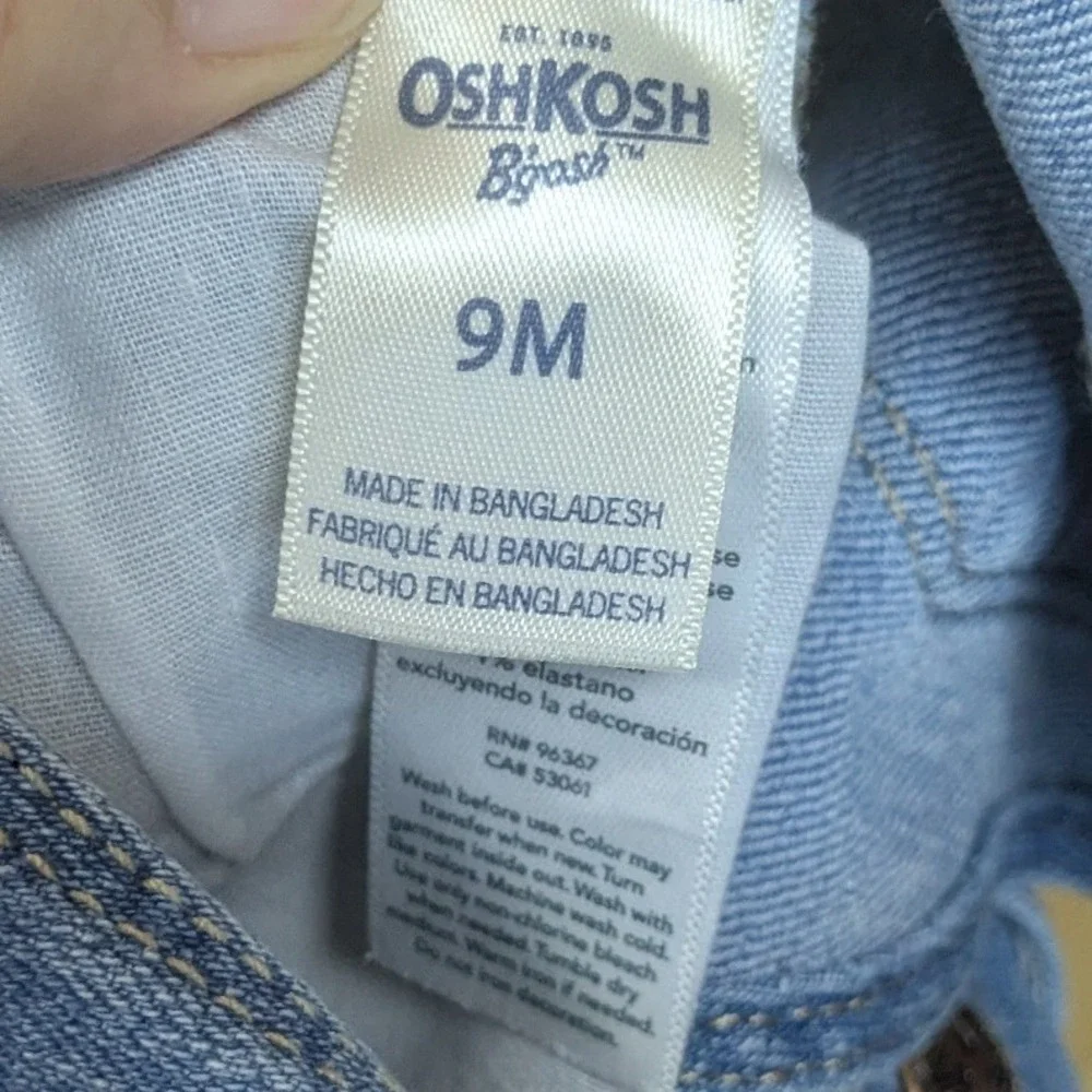 OshKosh B'gosh Baby Girls Denim Floral Embroidered Overalls‎ Size 9 Months